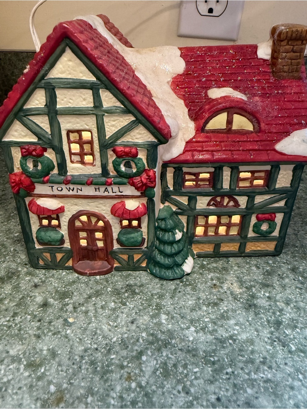 Vintage 1990 Trim A Home Collectibles Town Hall Christmas Village Lighted House